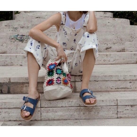 ZARA Floral Denim Overalls Size S Jumpsuit Cream Blue Cottagecore Wide Leg NWT - Picture 11 of 12